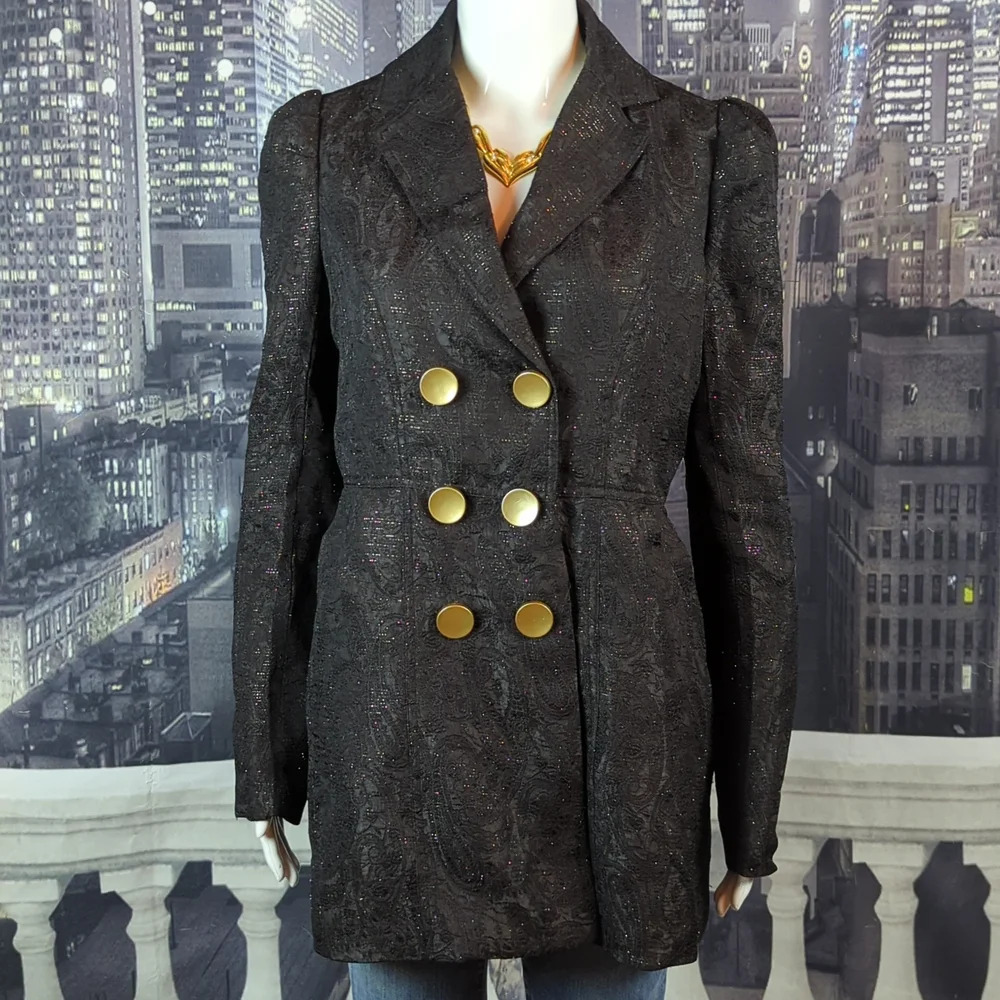 Charlotte Russe Black Brocade Double Breasted Blazer Jacket Size Woman’s Medium